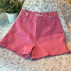 High-Waist Pink Denim Button-Front Women's Shorts Size Small Resale